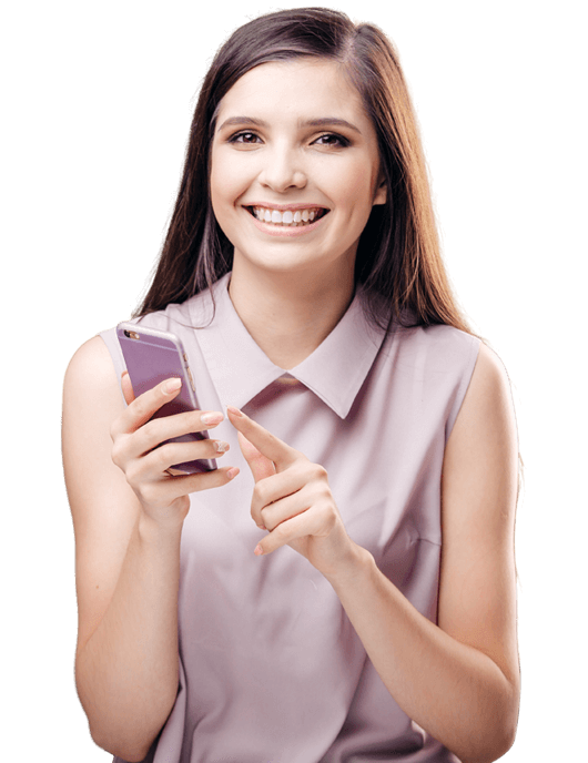 Girl with Mobile phone SMS-Magic App